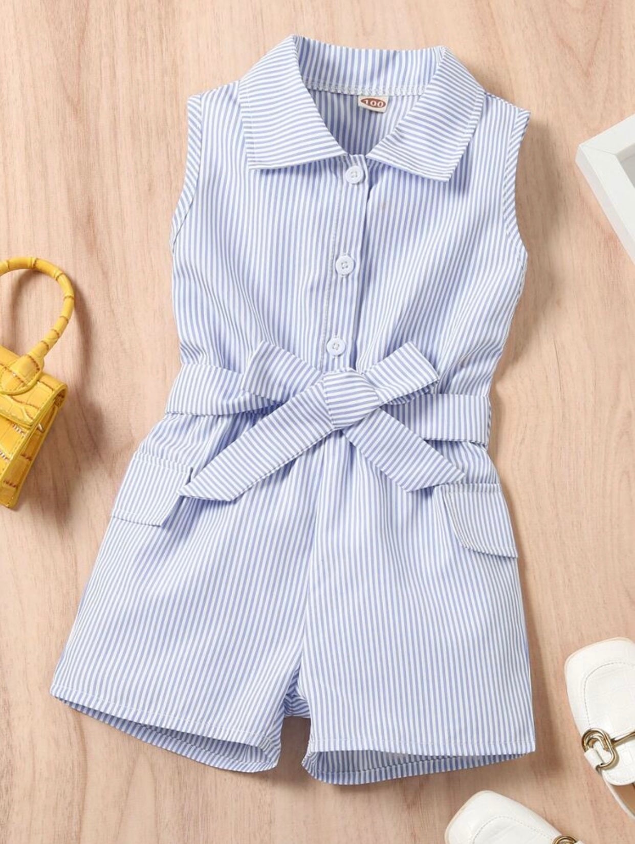 Short sleeve Jumpsuit With Bow Belt